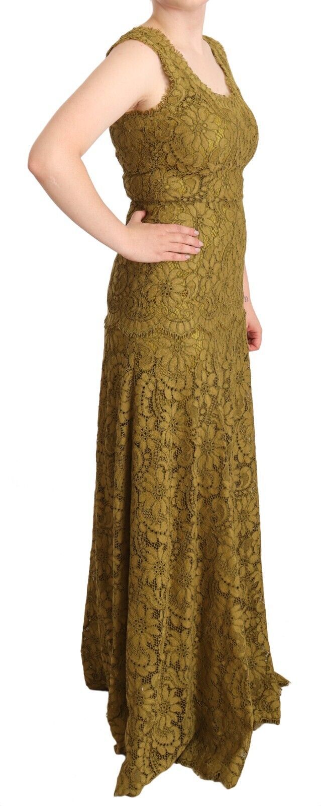 Dolce &amp; Gabbana Brown Floral Lace Maxi Floor Length Dress women’s dress