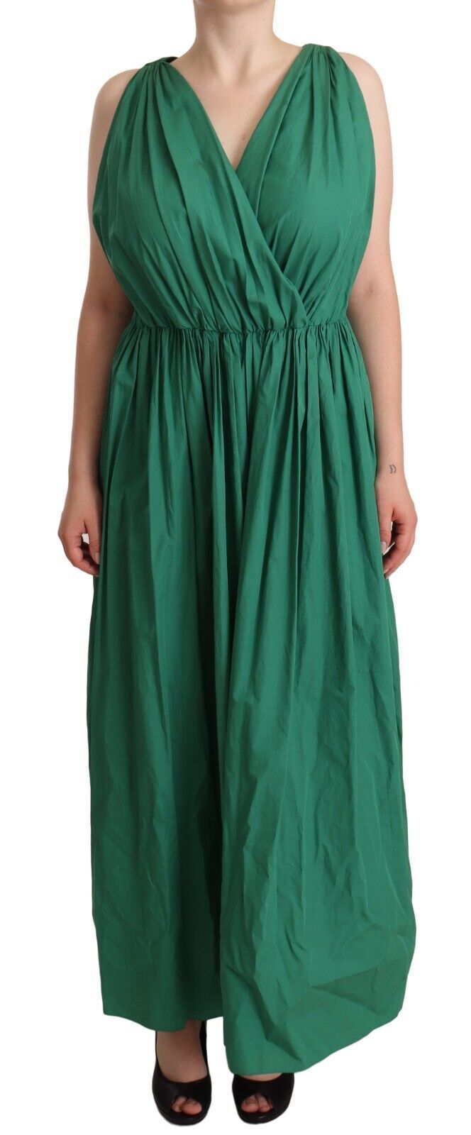 Dolce &amp; Gabbana Green Cotton Sleeveless V-neck Dress women’s dress