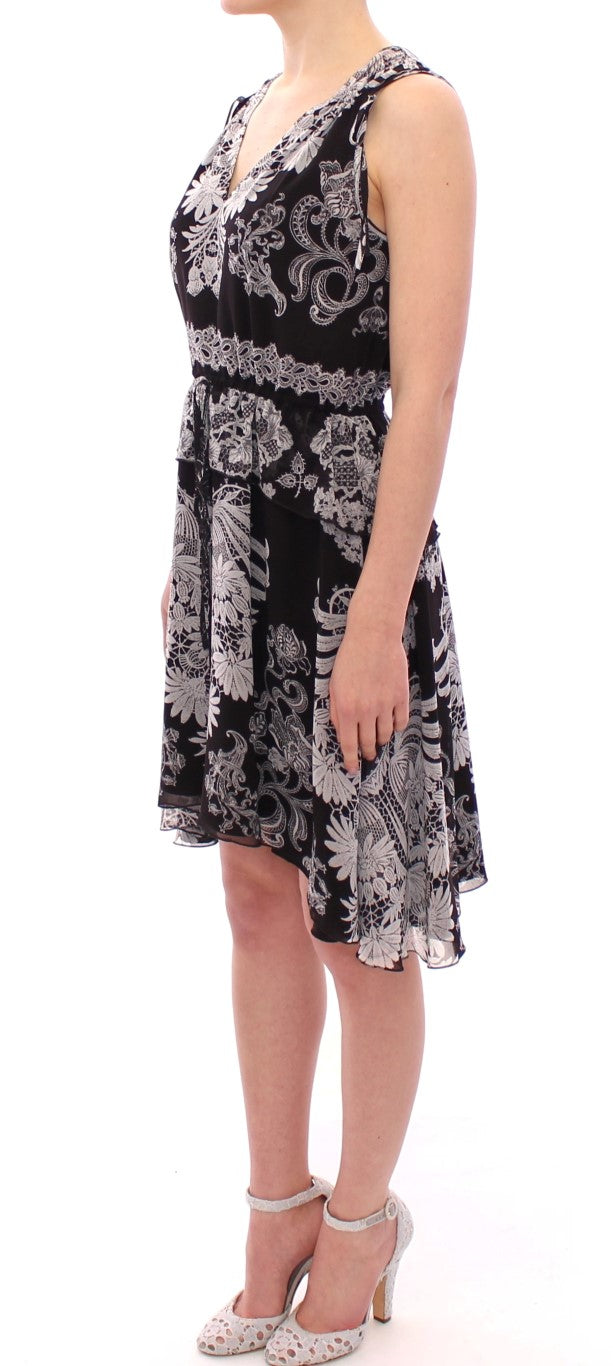 Sachin & Babi Black Silk Floral Pattern Shift Coctail Dress women’s dress