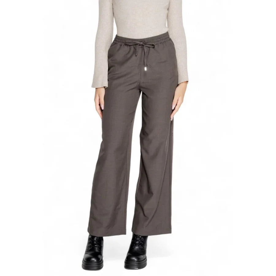 Only Gray Polyester Casual Pants