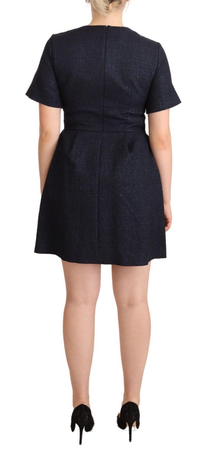 L’Autre Chose Black Embellished Short Sleeves Mini A-line Dress women’s dress