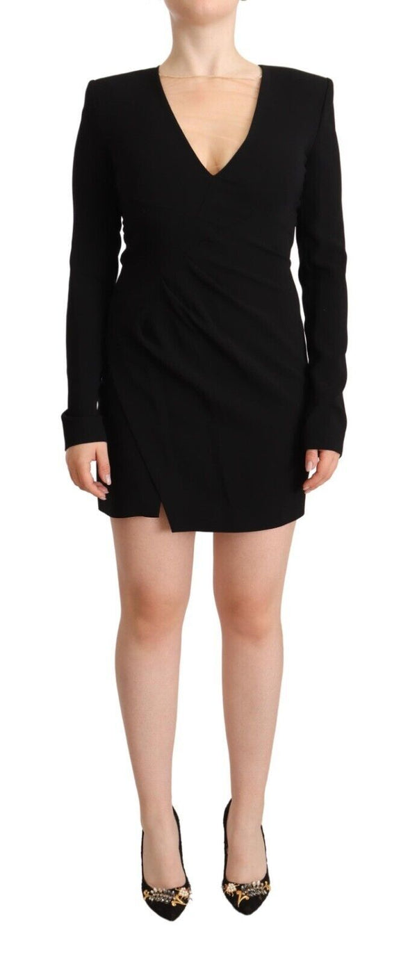 Dsquared² Black Long Sleeves Deep V-neck Mini Sheath Dress women’s dress