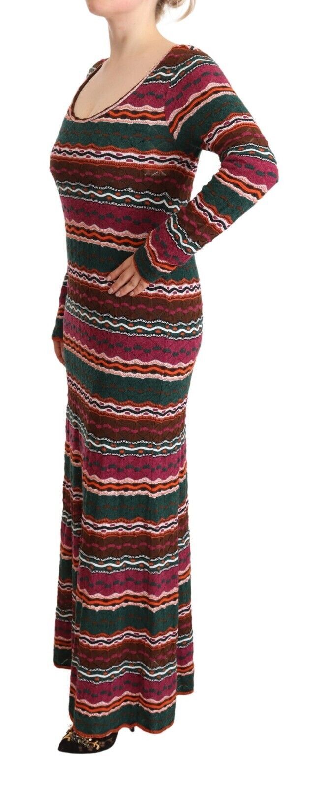 Missoni Multicolor Stripe Wool Knitted Maxi Sheath Dress women’s dress