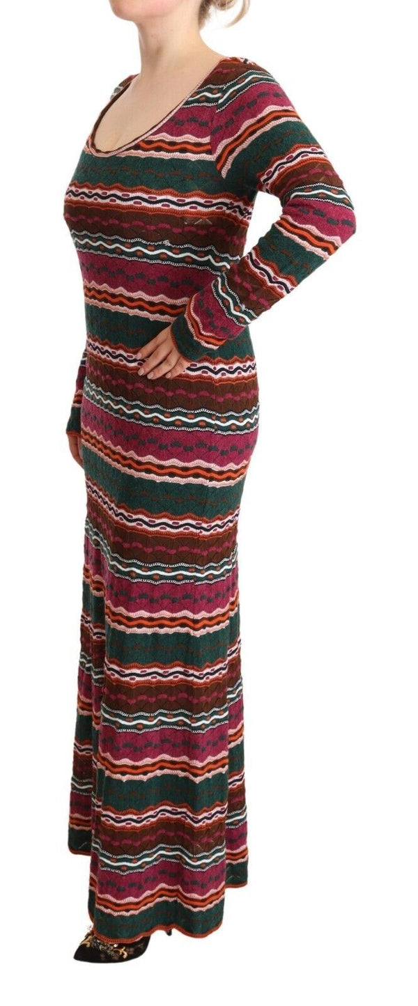Missoni Multicolor Stripe Wool Knitted Maxi Sheath Dress women’s dress