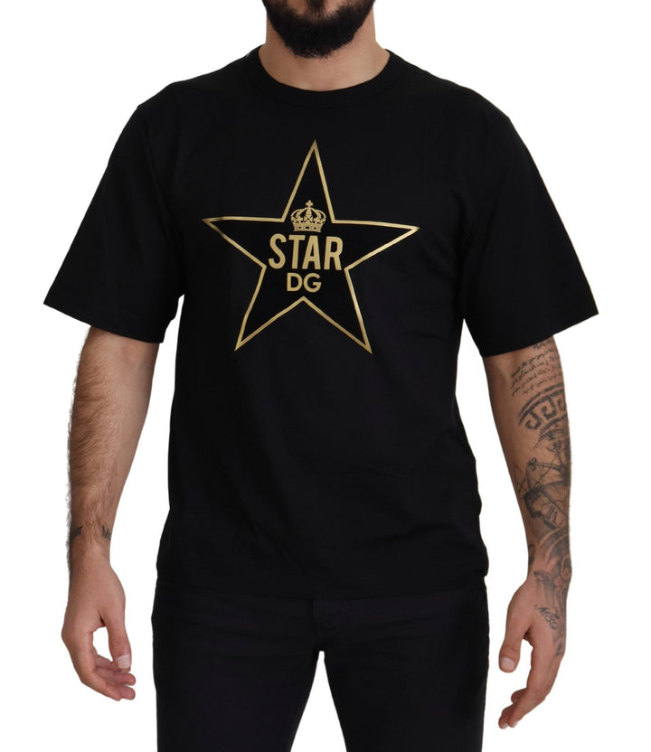 Dolce &amp; Gabbana Black Gold STAR Crown DG Cotton Crewneck T-shirt