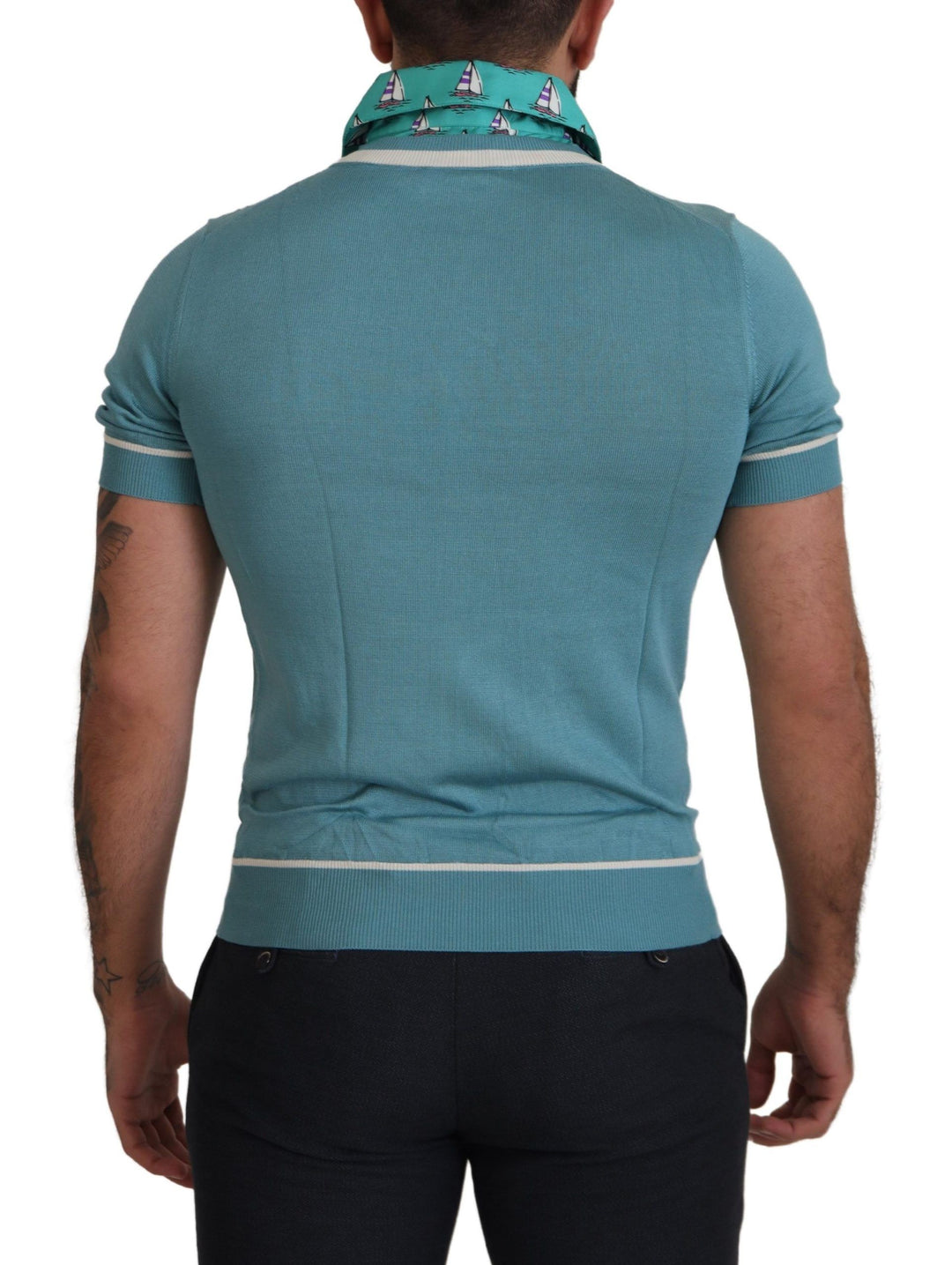 Dolce &amp; Gabbana Blue Silk Polo Top Mens V-neck  T-shirt