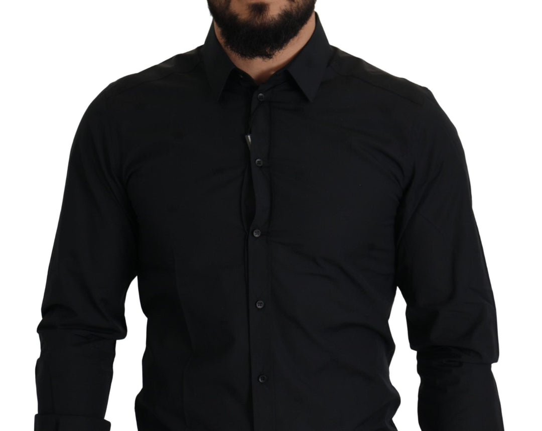 Dolce &amp; Gabbana Black Cotton GOLD Slim Fit Dress Shirt