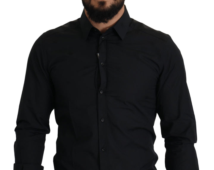 Dolce &amp; Gabbana Black Cotton GOLD Slim Fit Dress Shirt