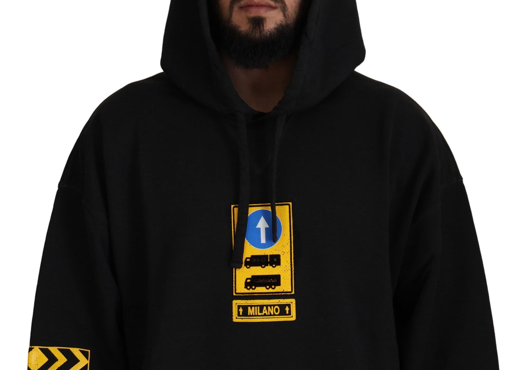 Dolce &amp; Gabbana Black Cotton Hooded DG Shield Pullover Sweater