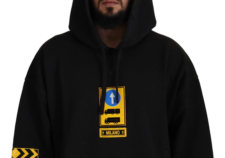 Dolce &amp; Gabbana Black Cotton Hooded DG Shield Pullover Sweater