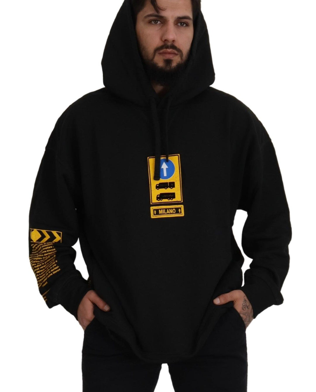 Dolce &amp; Gabbana Black Cotton Hooded DG Shield Pullover Sweater