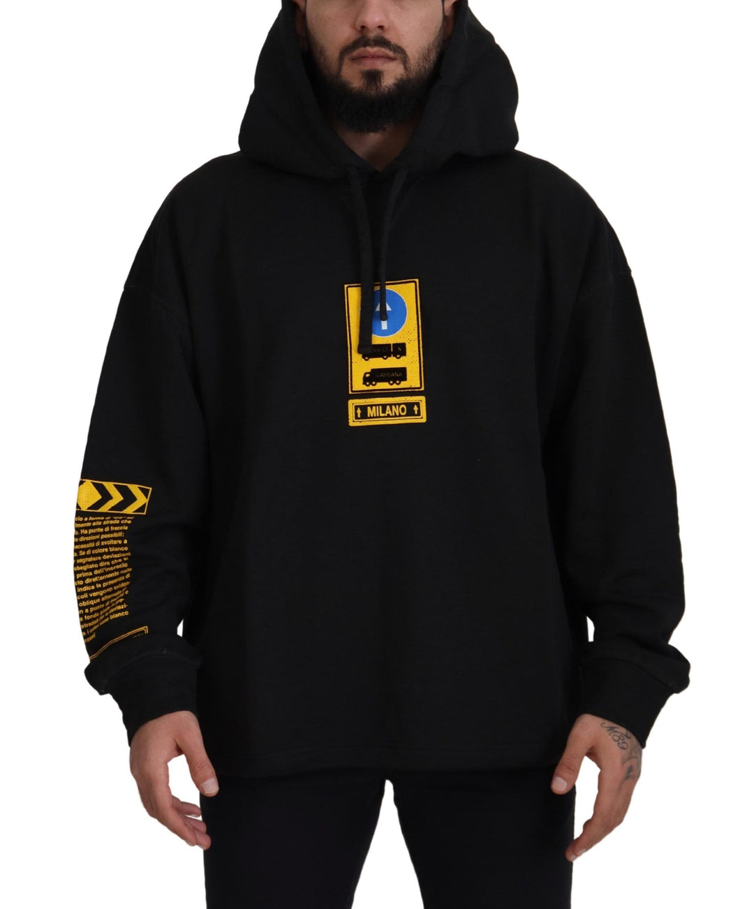 Dolce &amp; Gabbana Black Cotton Hooded DG Shield Pullover Sweater