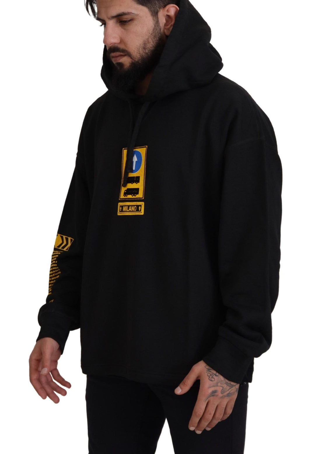 Dolce &amp; Gabbana Black Cotton Hooded DG Shield Pullover Sweater