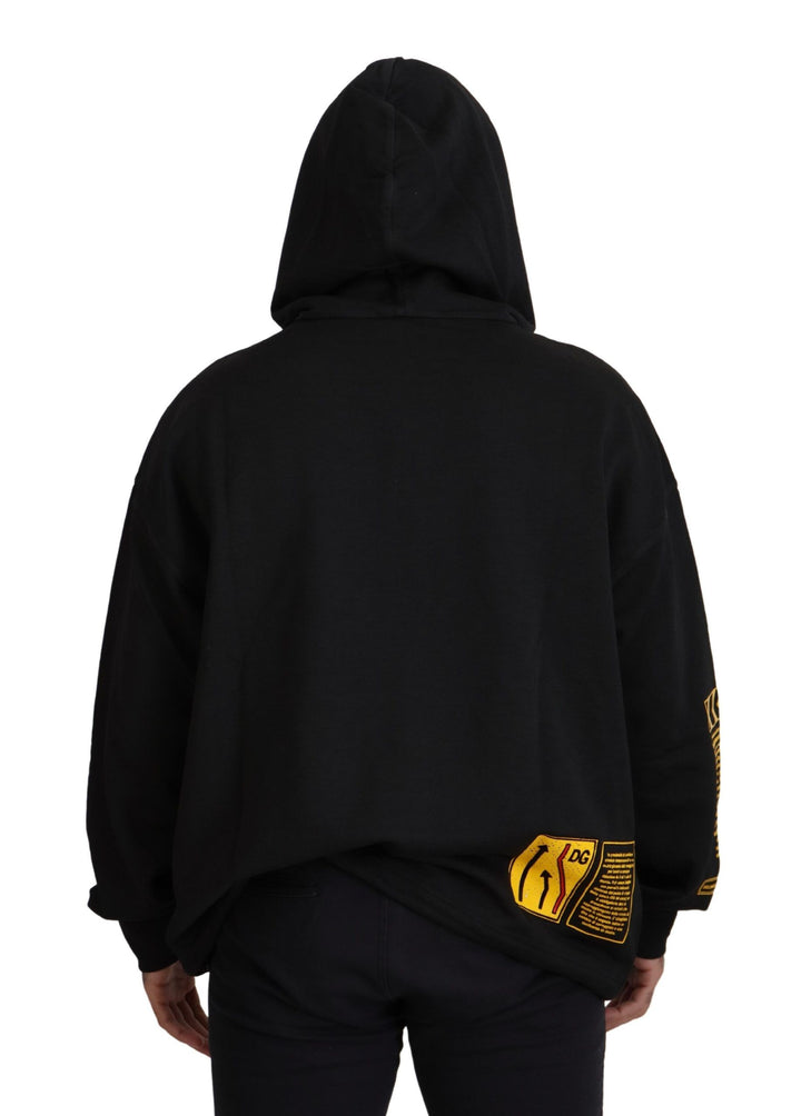 Dolce &amp; Gabbana Black Cotton Hooded DG Shield Pullover Sweater