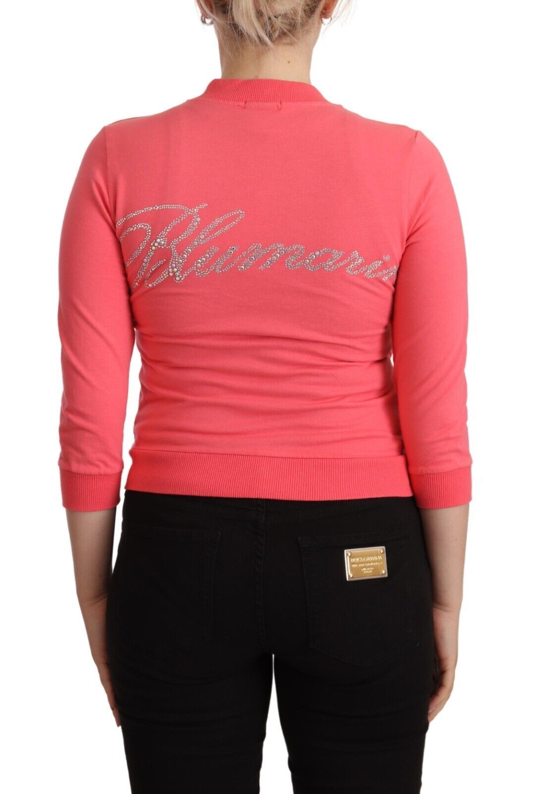 Suéter rosa con cremallera Blumarine estilo alta costura italiana