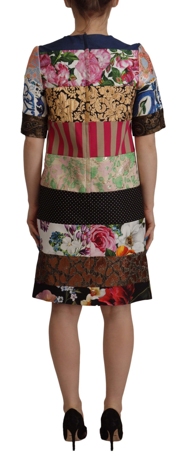 Dolce & Gabbana Multicolor Pachwork Floral Sheath Jaquard Mini Gown Dress women’s dress
