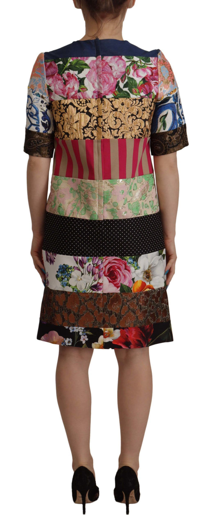 Dolce &amp; Gabbana Multicolor Pachwork Floral Sheath Jaquard Mini Gown Dress women’s dress
