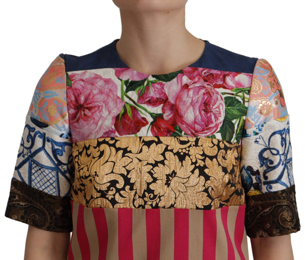 Dolce & Gabbana Multicolor Pachwork Floral Sheath Jaquard Mini Gown Dress women’s dress