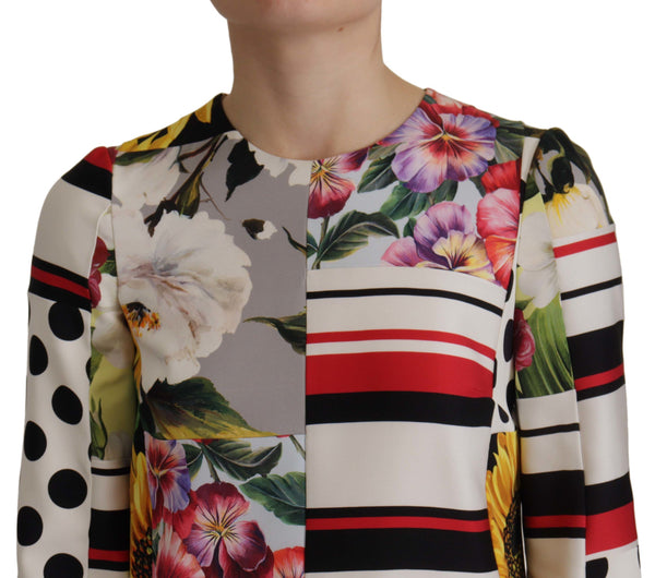 Dolce & Gabbana Multicolor Charmeuse Floral Sheath Jaquard Pachwork Dress women’s dress