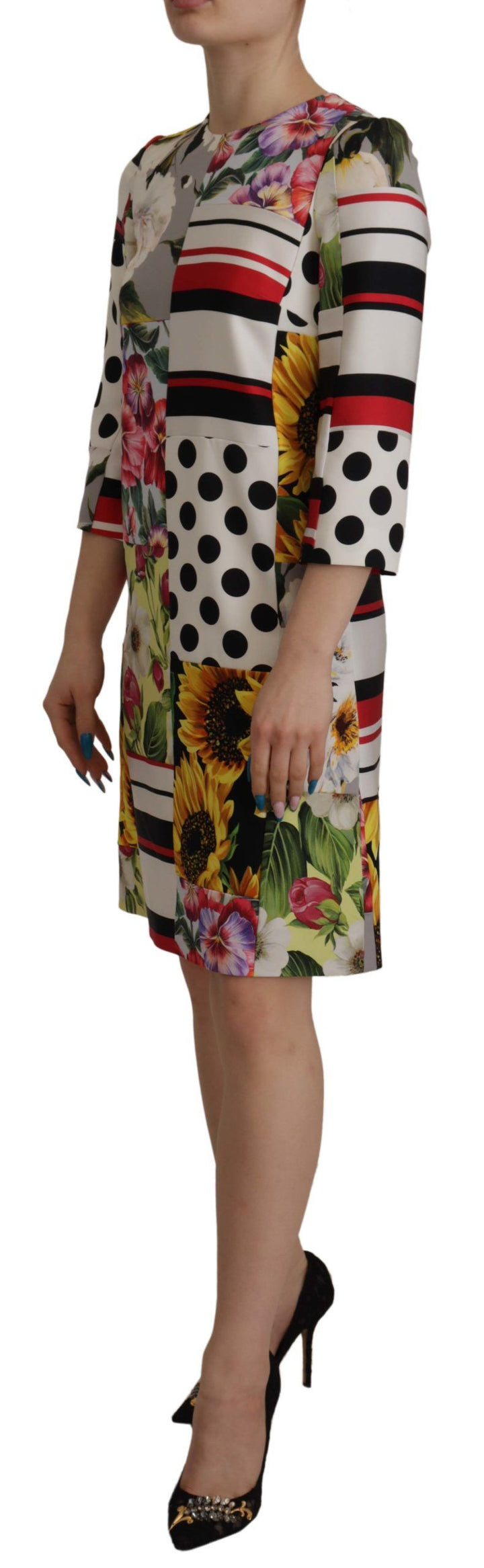 Dolce &amp; Gabbana Multicolor Charmeuse Floral Sheath Jaquard Pachwork Dress women’s dress