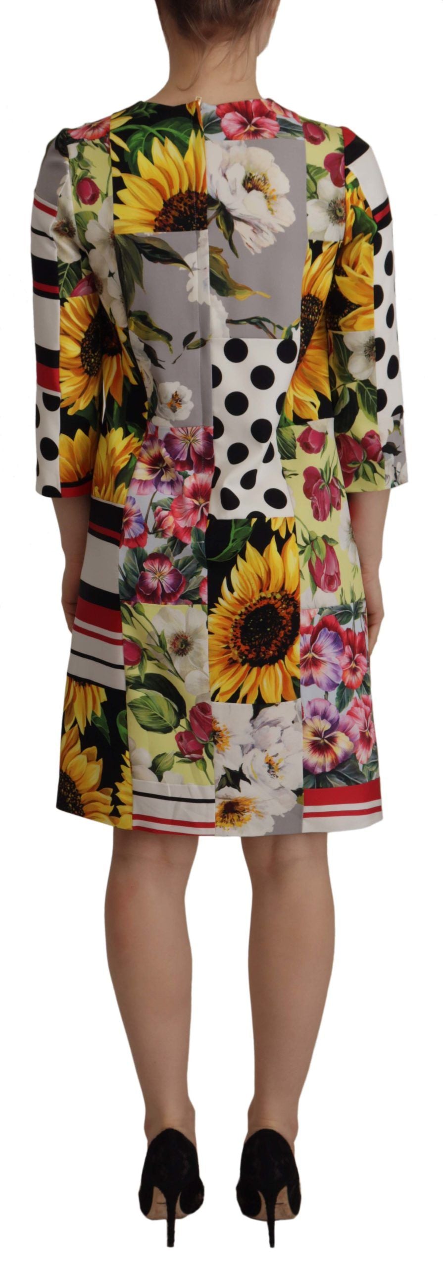Dolce &amp; Gabbana Multicolor Charmeuse Floral Sheath Jaquard Pachwork Dress women’s dress