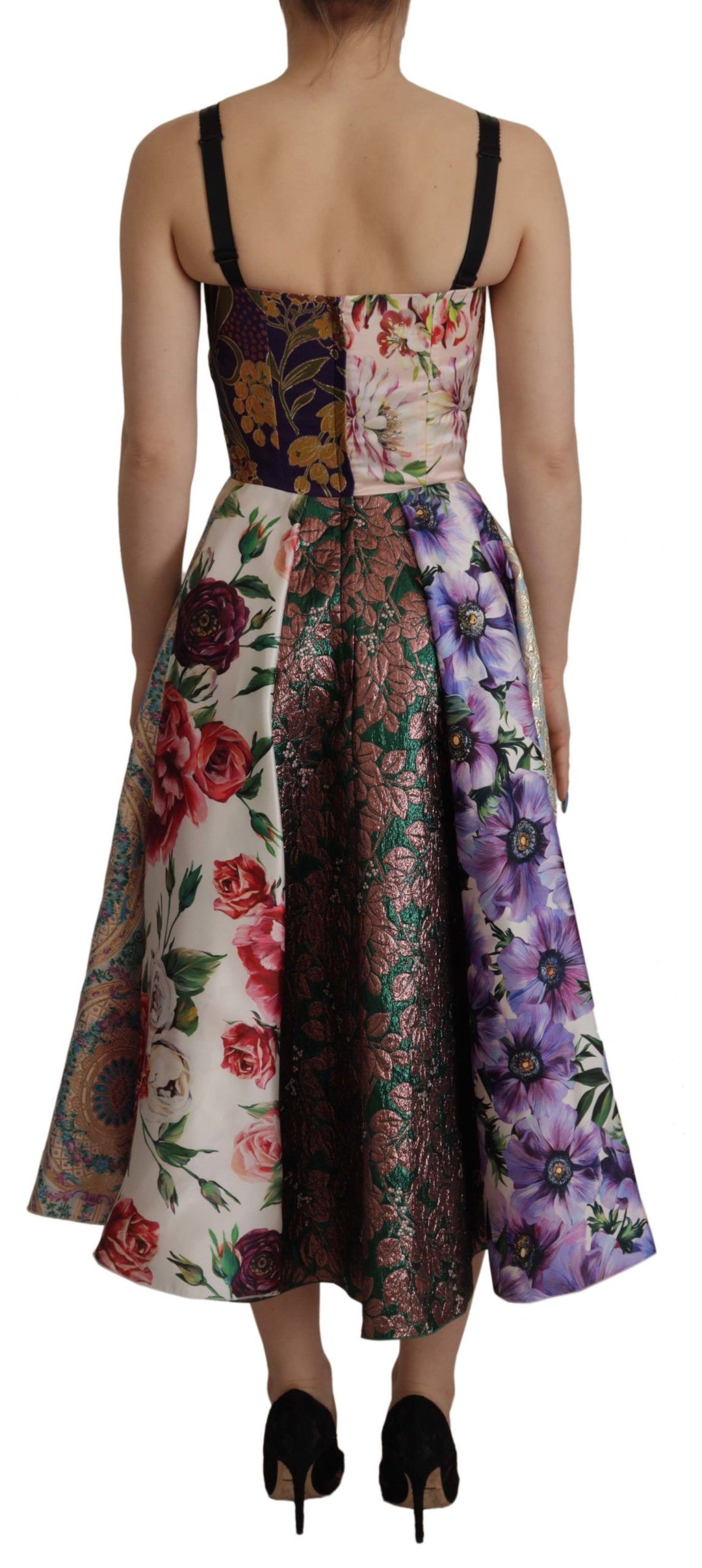 Dolce &amp; Gabbana Dress Midi Patchwork Floral Jaquard Silk women’s dress