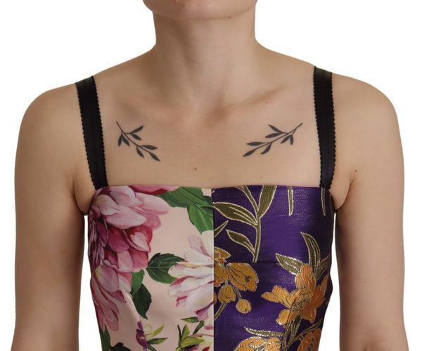 Dolce & Gabbana Dress Midi Patchwork Floral Jaquard Silk women’s dress