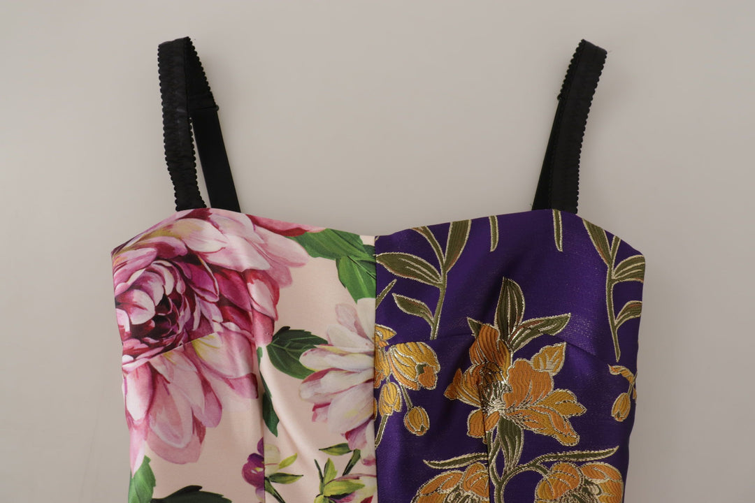 Dolce &amp; Gabbana Dress Midi Patchwork Floral Jaquard Silk women’s dress