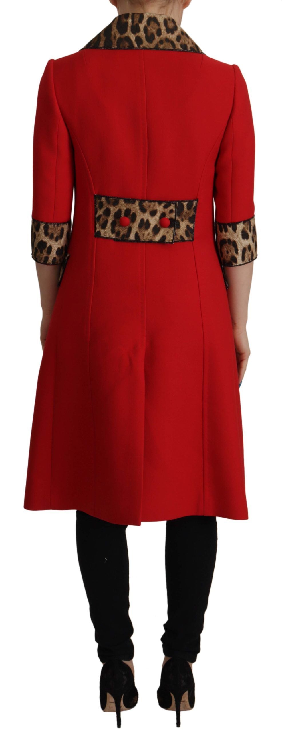 Dolce &amp; Gabbana Red Leopard Wool Trenchcoat Jacket