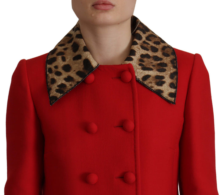Dolce &amp; Gabbana Red Leopard Wool Trenchcoat Jacket