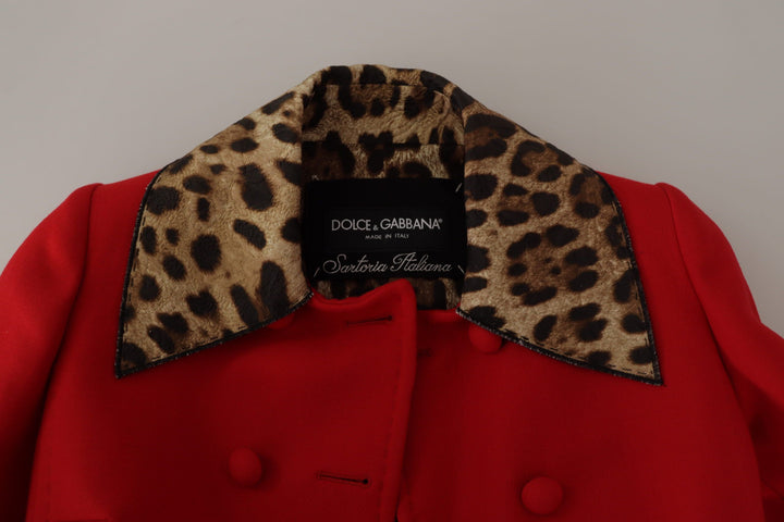 Dolce &amp; Gabbana Red Leopard Wool Trenchcoat Jacket