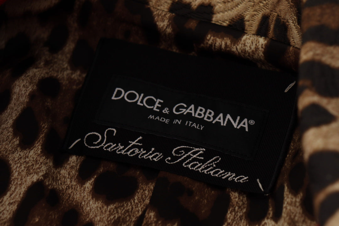 Dolce &amp; Gabbana Red Leopard Wool Trenchcoat Jacket