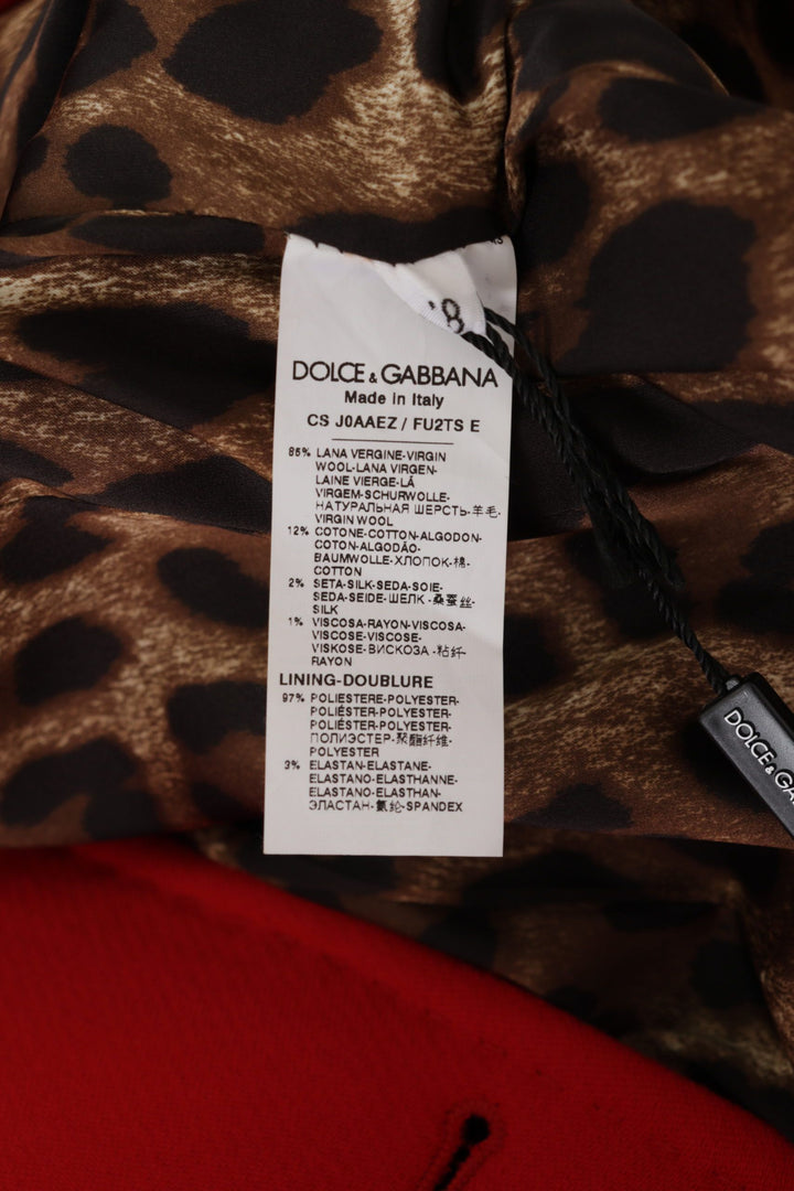 Dolce &amp; Gabbana Red Leopard Wool Trenchcoat Jacket