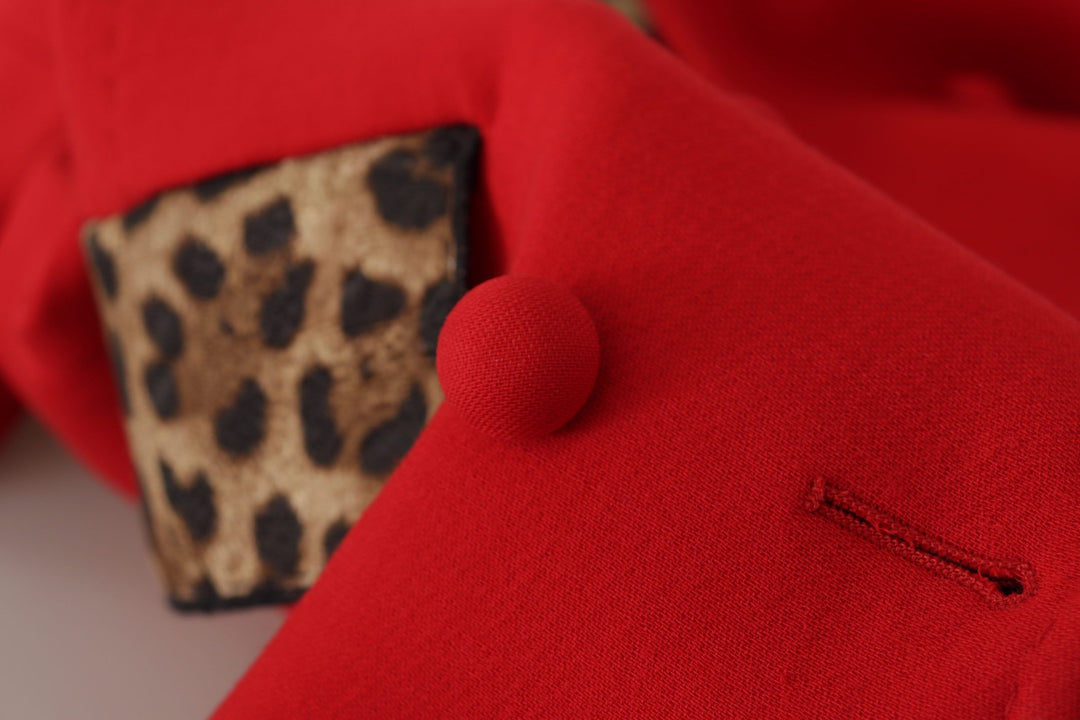 Dolce &amp; Gabbana Red Leopard Wool Trenchcoat Jacket