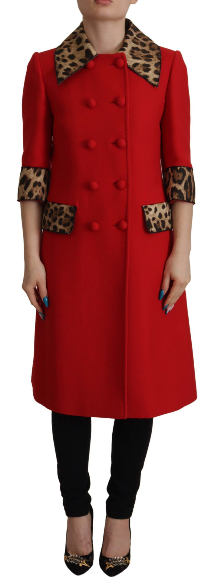 Dolce &amp; Gabbana Red Leopard Wool Trenchcoat Jacket
