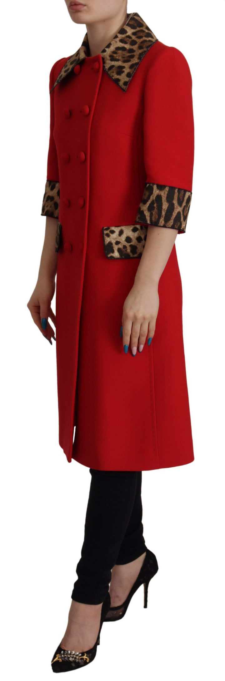 Dolce &amp; Gabbana Red Leopard Wool Trenchcoat Jacket