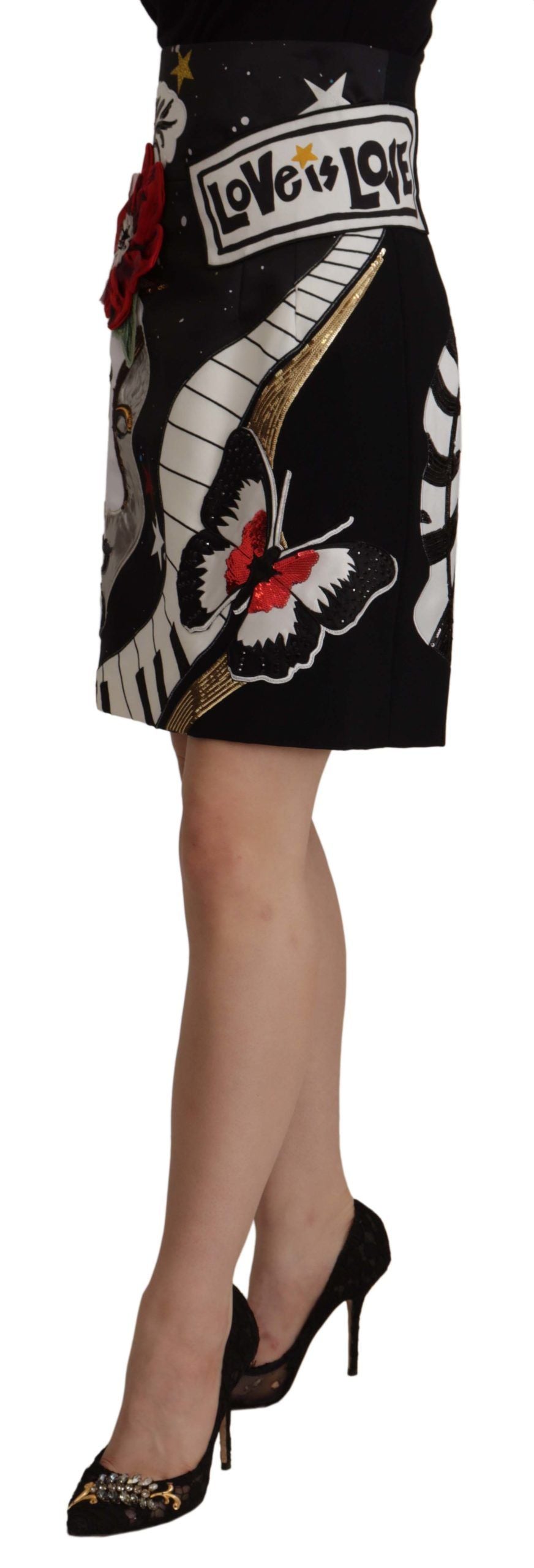 Dolce &amp; Gabbana Black Love Clock Sequined Piano Skirt