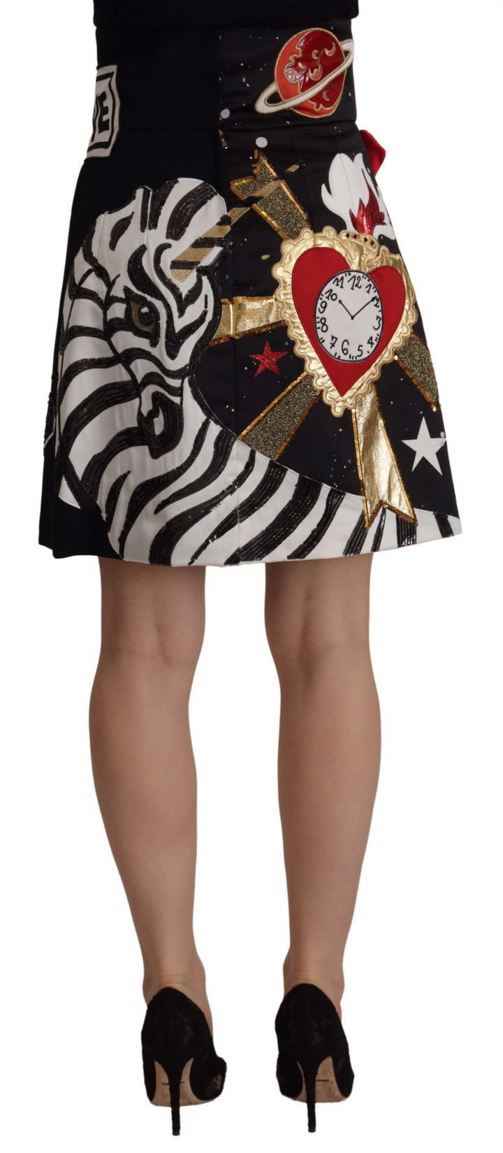 Dolce &amp; Gabbana Black Love Clock Sequined Piano Skirt