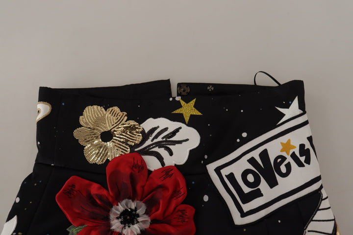 Dolce &amp; Gabbana Black Love Clock Sequined Piano Skirt