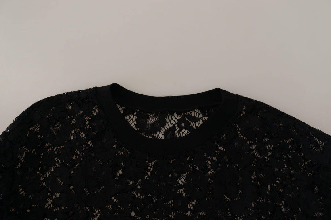 Dolce &amp; Gabbana Black Floral Lace Pullover Sicily Blouse