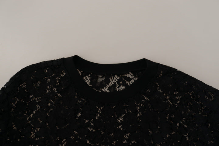 Dolce &amp; Gabbana Black Floral Lace Pullover Sicily Blouse