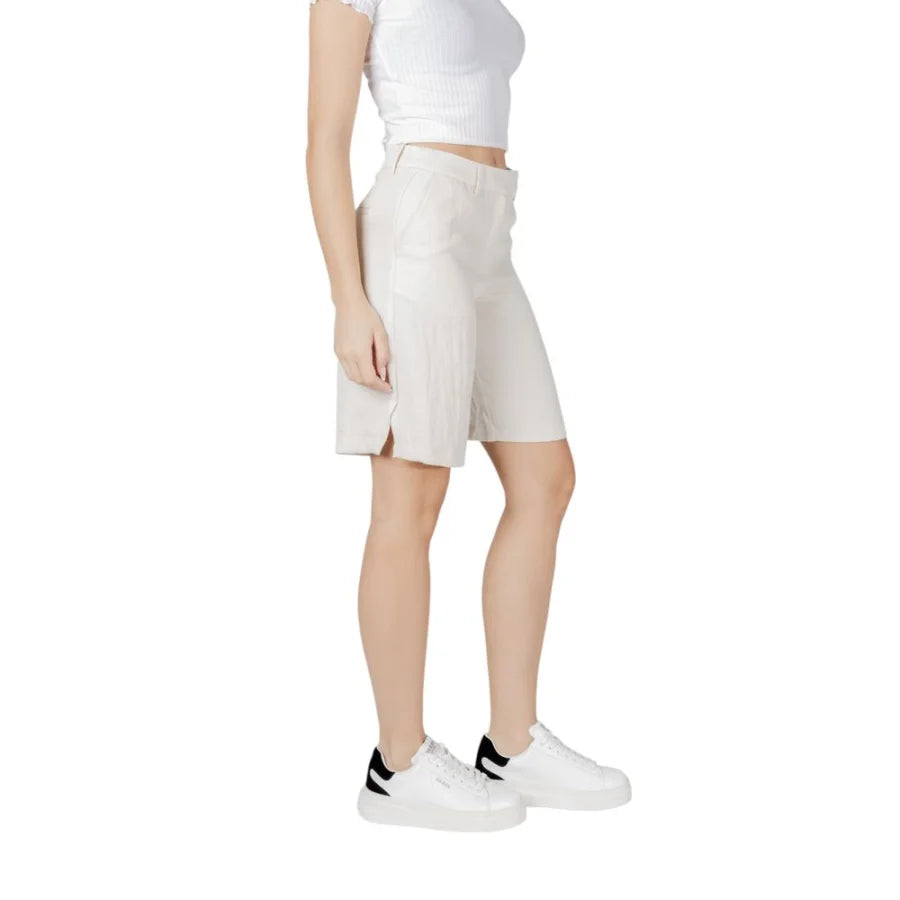 Vila Clothes Beige Viscose Bermuda Shorts