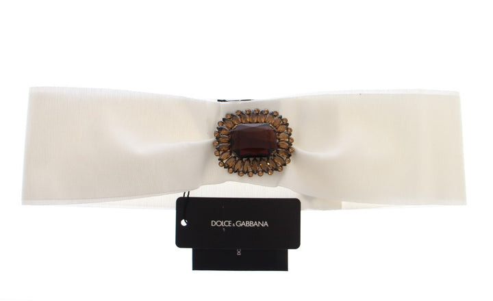 Dolce &amp; Gabbana White Crystal Brass Wide Waist Runway Belt
