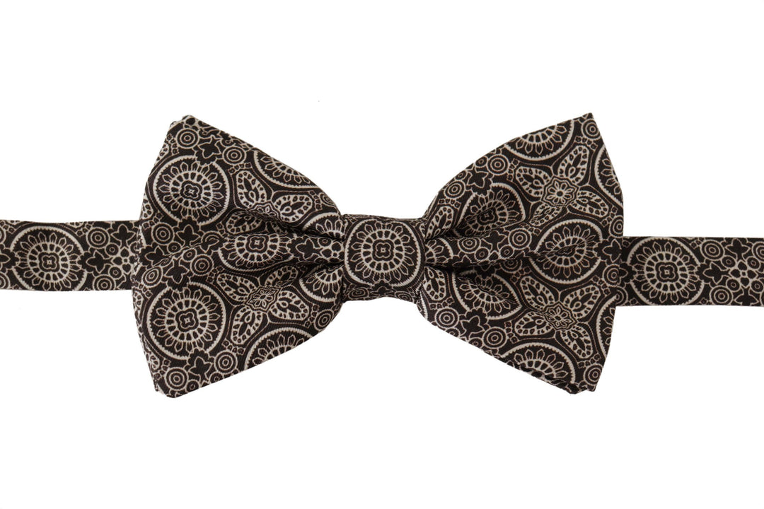 Dolce &amp; Gabbana Black white 100% Silk Adjustable Neck Papillon Tie
