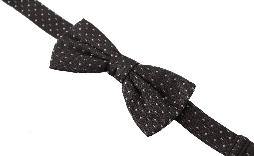 Dolce &amp; Gabbana Gray Polka Dot 100% Silk Neck Papillon Tie