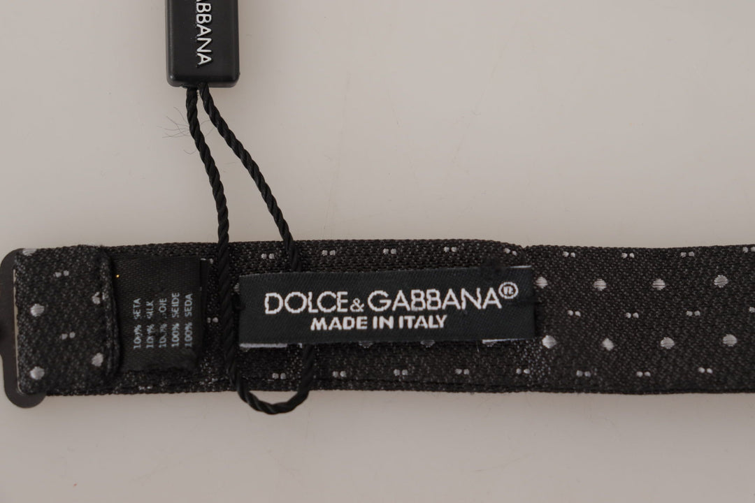 Dolce &amp; Gabbana Gray Polka Dot 100% Silk Neck Papillon Tie