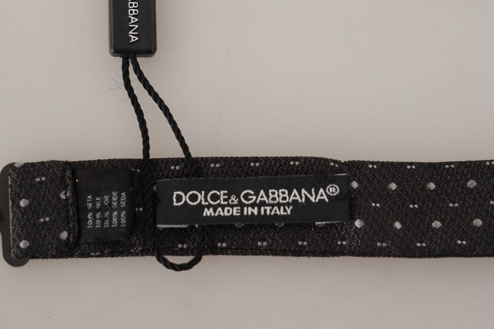 Dolce &amp; Gabbana Gray Polka Dot 100% Silk Neck Papillon Tie