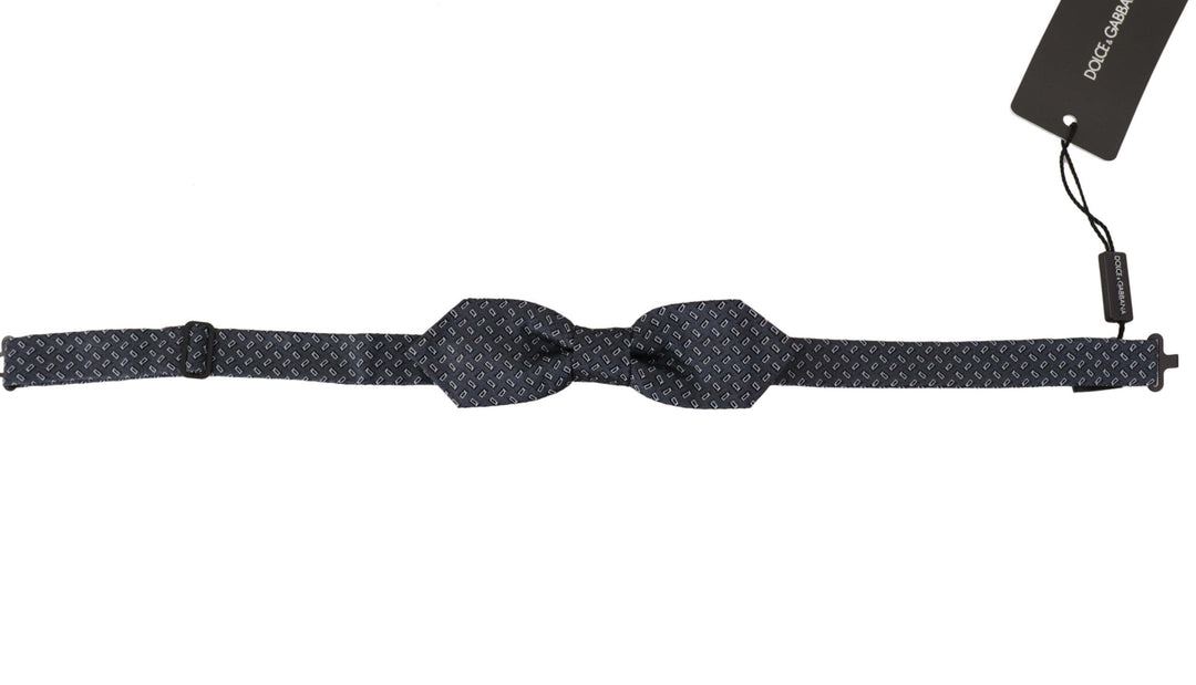 Dolce &amp; Gabbana Blue Gray Polka Dot 100% Silk Neck Papillon Tie