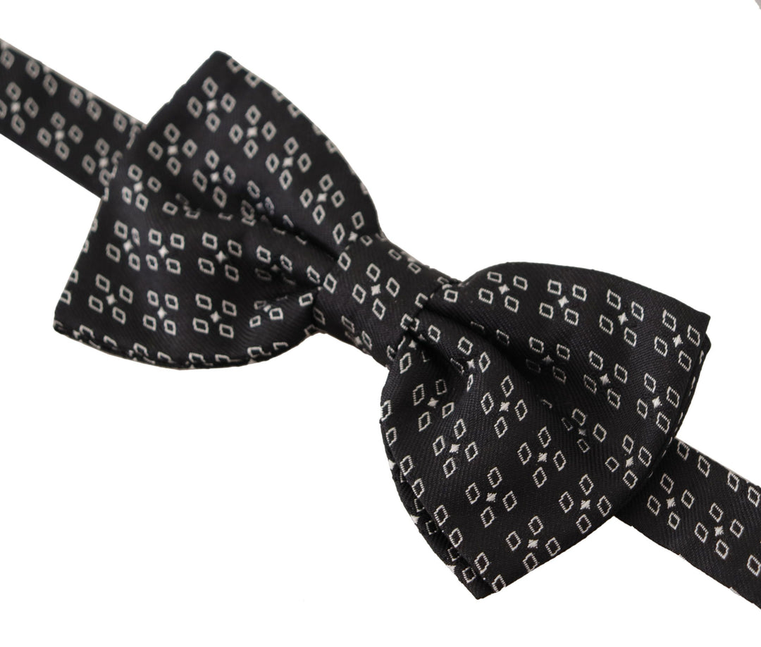 Dolce &amp; Gabbana Black White Polka Dot 100% Silk Neck Papillon Tie