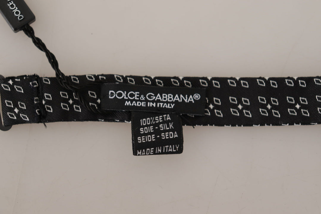 Dolce &amp; Gabbana Black White Polka Dot 100% Silk Neck Papillon Tie